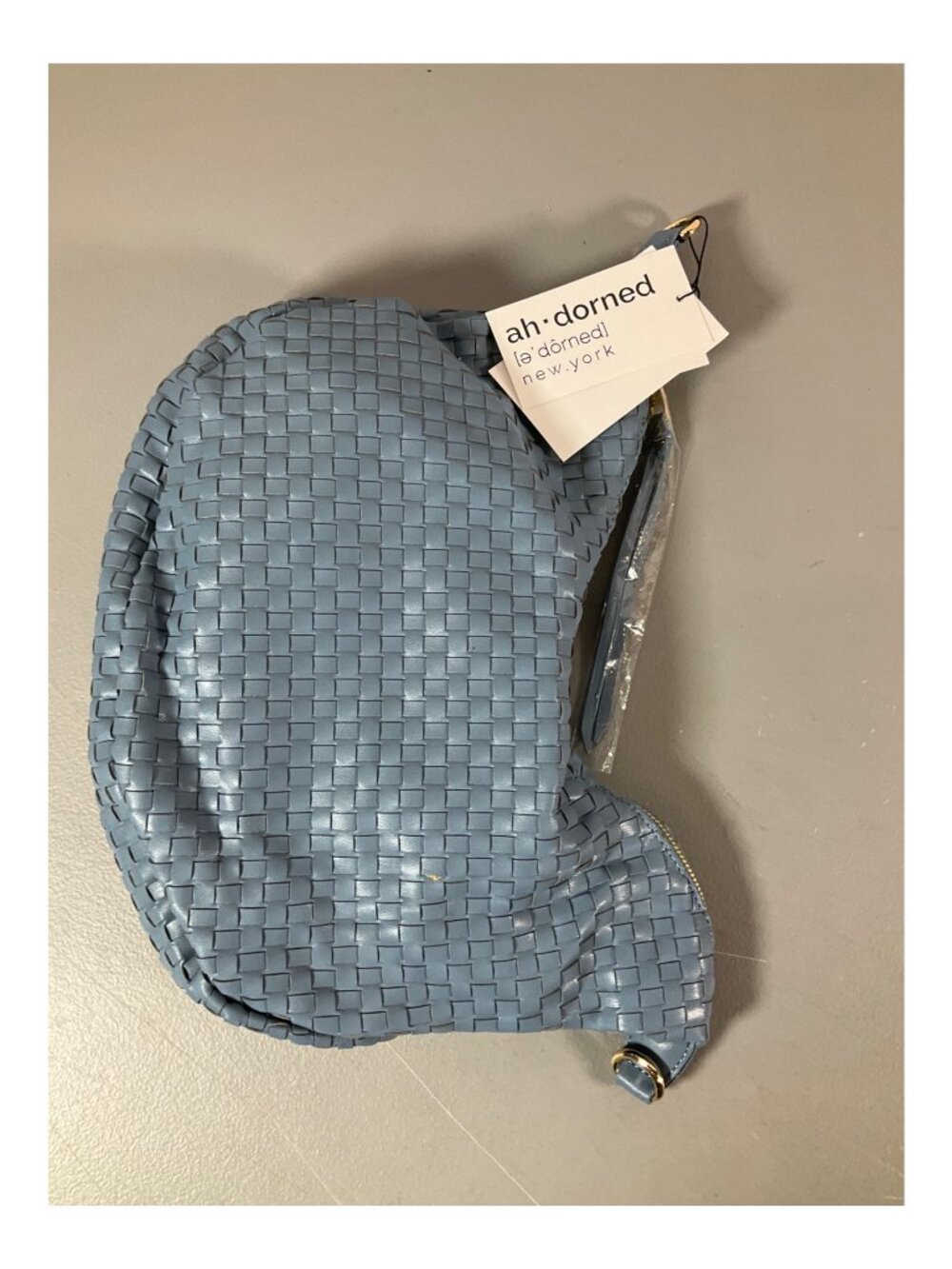 AHDORNED Light Blue Woven Half Moon Crossbody Bag - Unisex Fashion Accessory